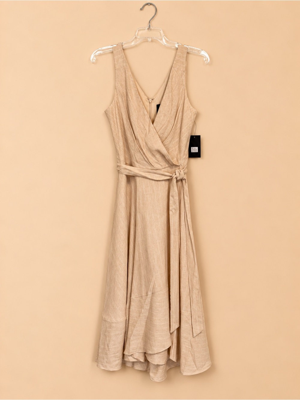 DKNY beige linen-blend pinstripe wrap dress Size 10 NWT